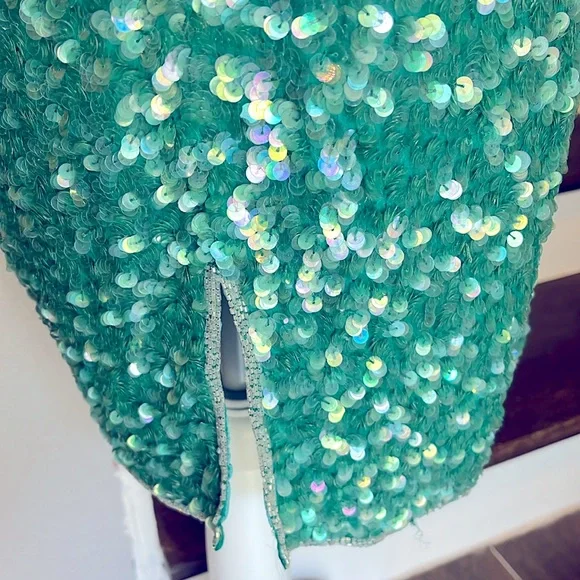 Nipon Night Show stopper Party Sequined Dress in gorgeous aqua color. Sz 8 Lined - Picture 6 of 15